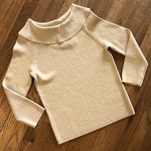 Talbots Petites Sparkle Metallic Gold Ribbed Knit Cowl-neck Sweater Size PMedium